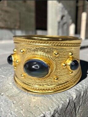 18k Gold Plated Sapphire Quartz Byzantine Wide Band Ring